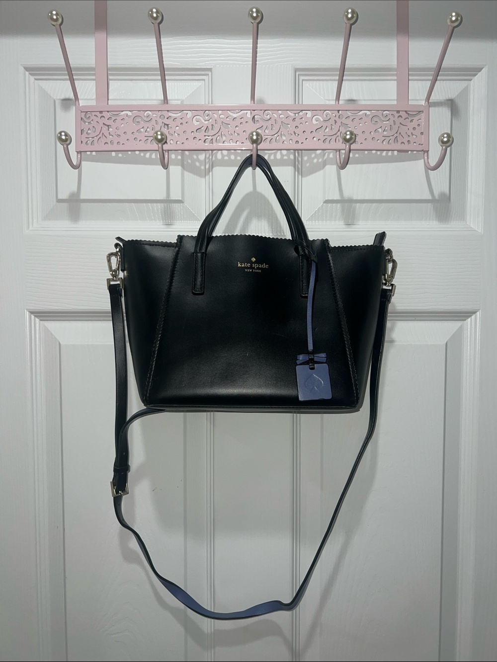 kate spade Black Leather Satchel with Blue Tag